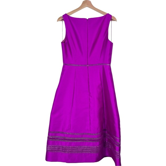 ADRIANNA PAPELL PINK LATTICE LACE TRIM A LINE SLEEVELESS MIDI COCKTAIL DRESS - Picture 4 of 15